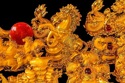 Golden statues, Wat Ratchanatdaram, Bangkok, Thailand. Architecture Print